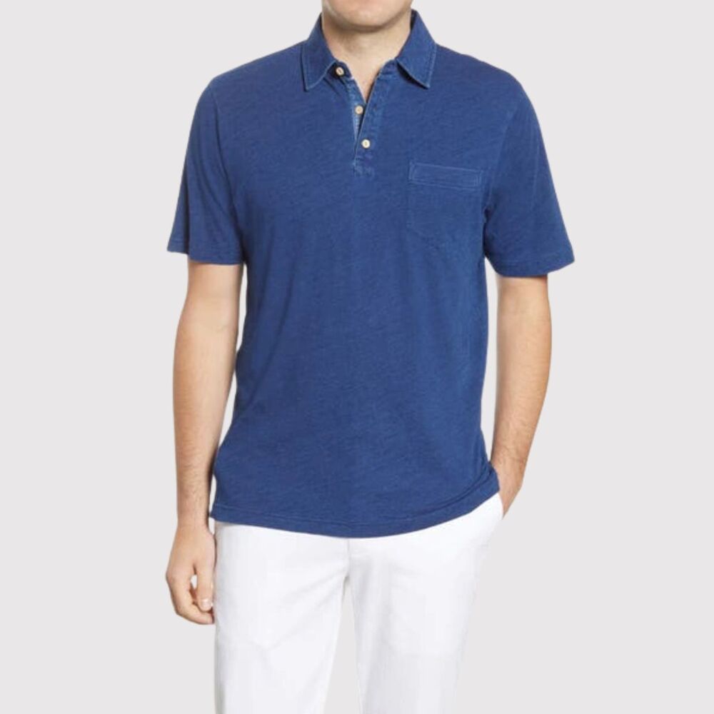 Peter Millar Mens Polo Shirt Blue Whitaker Slub Pocket Performance Golf Large
